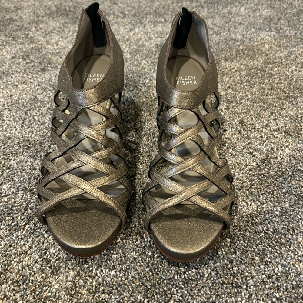 Eileen Fisher | Cage Lattice leather wedge sandal